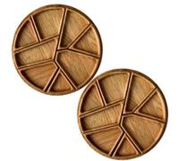 Plateau De Service en Bois en Forme De Puzzle Amusant avec 8 Compartiments Amovibles, Assiette Ronde for Fruits Secs Et Desserts(2pcs)