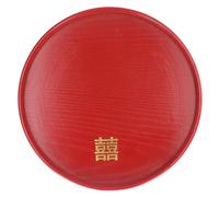 Plateau de Service en Bois Massif, Plateau Rouge Artisanal à Main pour Table Basse, Collations et Boissons (Round M)