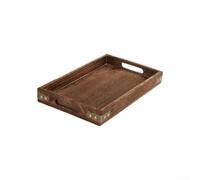 Plateau de service en bois moderne avec coins en fer - Plateau robuste pour petit-déjeuner, café, collations - Bol décoratif pour salon, cuisine - 32 x 20 cm (grand)
