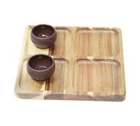 Plateau De Service En Bois - Planche Carrée De 25 X 25 Cm, Plat En Bois Massif, Compartiments Séparés Avec Base Plate | Plateau De Nourriture Pour Sushis, Fruits, Friandises, Célébrations De Voyage En
