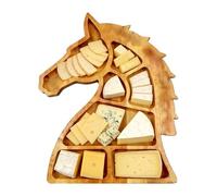Plateau de service en bois - Plateau en bois naturel de tête de cheval de 33,8 cm avec plusieurs compartiments | Bol divisé rustique de qualité alimentaire, pièce centrale élégante pour apéritif de