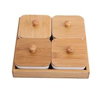Plateau de service en céramique avec couvercle en bambou et palettes, récipient amovible pour apéritif, condiments, noix (4 compartiments)