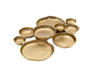 Plateau De Service En Grappe - Plats À Collations Dorés Brillants, Combinaison De 9 Pièces De Bols Décoratifs Ronds Élégants, En Métal, Poids 1200 G | Assiette De Service Dorée Scintillante, Plateau À