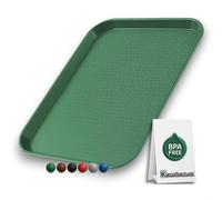 Plateau de service en plastique vert - 45,5 × 35,5 cm - Plateau rectangulaire robuste pour cantine, restauration rapide et restauration - Antidérapant - Empilable - Passe au lave-vaisselle - Plateau