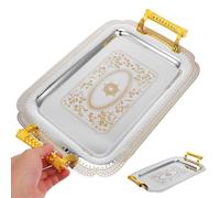 Plateau de Service Européen à Double Poignée, Fond Plat en Acier Doré | Présentation Élégante, Compatible Vapeur, Surface Polie, pour Poissons et Snacks, Table ou Buffet