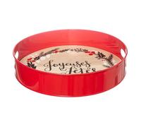 Plateau de service - FEERIC LIGHTS & CHRISTMAS - Ferme aux sapins - Rouge - Ø 35 cm - Motif fleuri