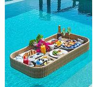 Plateau de Service Flottant de Luxe pour Piscine Plateaux de Piscine flottants rectangulaires en rotin pour Barres de Sable, spas, Bains et fêtes pour piscines Servant des Boissons