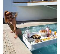 Plateau de Service Flottant de Luxe pour Piscine - Rectangulaire en Rotin pour Barres de Sable, Spas, Bains et Fêtes - Servant des Boissons