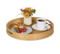Relaxdays Plateau de Service, en Bambou et MDF, avec poignées, Bord élevé, Design Rond, H x D : 5 x 40 cm, Nature