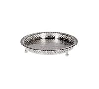 Plateau de Service Marocain en Laiton argenté Mahra 27cm Rond | Petit Plateau décoratif de Table de Thé Design Oriental | Plat pour Bougie antidérapant | Décoration de Maison de Chambre Orientale
