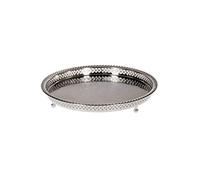 Plateau de Service Marocain en Laiton argenté Mahra 32cm Rond | Petit Plateau décoratif de Table de Thé Design Oriental | Plat pour Bougie antidérapant | Décoration de Maison de Chambre Orientale