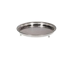 Plateau de Service Marocain en laiton argenté Mahra 32cm Rond | Petit Plateau décoratif de Table de Thé Design oriental | Plat pour bougie antidérapant | Décoration de Maison de Chambre orientale