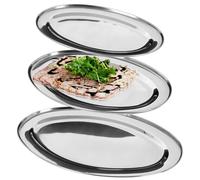 Plateau de service ovale argenté inox 3 pièces - vaisselle élégante