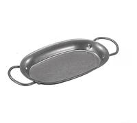 Plateau de service ovale en acier inoxydable avec double poignée, plateau vintage pour présentation élégante de steaks, fruits de mer et collations (30 x 20 cm)