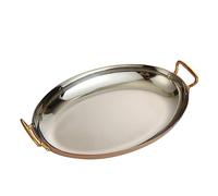 Plateau de service ovale en acier inoxydable de 25/30/35/40 cm, poêle à paella espagnole avec poignées plaquées or, assiette à poisson, apéritif, plateau à sushi pour cuire à la vapeur du poisson, du