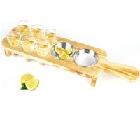 Plateau de service pour verres à liqueur et tequila avec 6 verres à shot - Support unique en bois pour boire, servir, exposer et ranger - Convient pour bar, restaurant et fête