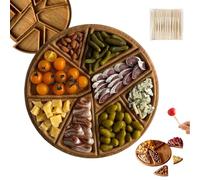 Plateau de service puzzle avec compartiments amovibles - Tablette de service en bois de chêne pour salon, garde-manger, plateau de nourriture de Noël (25 x 25 x 3 cm)