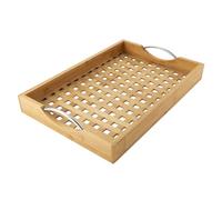 Plateau de service rectangulaire en bambou avec poignées - Grand (43 x 29 x 5 cm) - Plateau de cuisine pour petit-déjeuner, servir, ranger et décorer