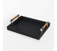 Plateau de service rectangulaire en cuir avec poignées, plateau décoratif pour table basse de salon, console de buffet, organisateur de bureau, blanc et noir