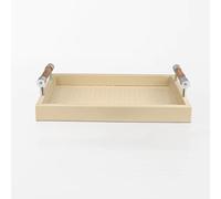 Plateau de service rectangulaire en cuir avec poignées, plateau décoratif pour table basse de salon, console de buffet, organisateur de bureau, blanc et noir