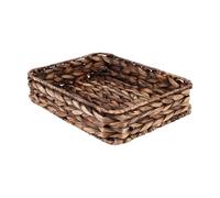 Plateau de service rectangulaire en jacinthe d'eau tissée à la main pour café/petit déjeuner/dessert/fruits/pain (marron, taille L)