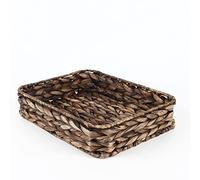 Plateau de service rectangulaire tissé à la main en jacinthe d'eau pour café/petit-déjeuner/dessert/fruits/pain (marron, trompette)