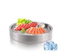 Plateau de service réfrigéré en acier inoxydable 304 de 23,6 cm, pour apéritif et crevettes avec glace en dessous, plateau de fête glacé pour buffet alimentaire (argenté)
