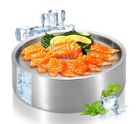 Plateau de service réfrigéré en acier inoxydable de 21,6 cm, plateau froid argenté avec chambre à glace, plat à cocktail de crevettes avec glace, bol réfrigéré