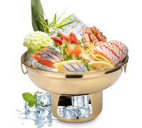 Plateau de service réfrigéré en acier inoxydable pour les fêtes, 8.6 In Ice Chilled Party Platter Hotpot with Ice Underneath, Cold Food Buffet Server Container Dish for Fruit Salmon Snack Shrimp Gold