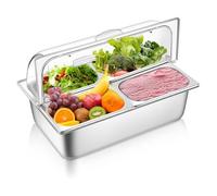 Plateau de service réfrigéré Générique | Plateau à condiments en acier inoxydable, distributeur de condiments d'argent, 4 compartiments, 56 x 39 x 21 cm