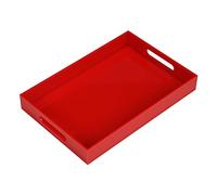 Plateau de service robuste en acrylique rouge avec poignées - 25,4 x 38,1 cm, café, apéritif, petit déjeuner, plateau de majordome - Comptoir de cuisine et organisateur de table de coiffeuse