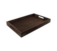 Plateau de service robuste en bois massif avec supports d'angle en fer et poignées creuses offrant une prise en main sûre et un style élégant pour servir des aliments et des boissons (M 36 x 23,5 x 4