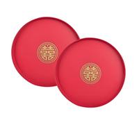 Plateau de Service Rond 2 pièces, Plateaux de Service en Plastique, Plateau décoratif pour thé Rouge, Plateau de Service Chinois pour Mariage, Plateau de Service Alimentaire