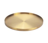 Plateau de Service Rond Doré en Acier Inoxydable Bijoux et Maquillage Organiseur / Bougie Assiette Plateau Décoratif (32cm)