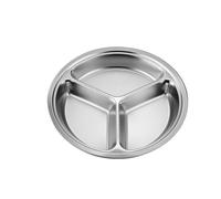 Plateau de service rond en acier inoxydable, assiettes à dîner divisées, plats de cantine, récipient for la maison(28CM Three Grid)