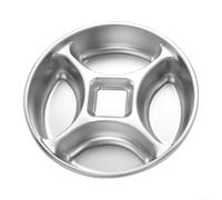 Plateau de service rond en acier inoxydable avec cinq compartiments segmentés pour contenir plusieurs types d'aliments empilables pour un rangement facile