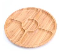 Plateau de service rond en bambou - Plateau à goûter pour fruits, noix, bonbons, desserts | Compartiment pour fête, charcuterie, 20/25/30 cm (25 cm)