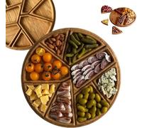 Plateau de service rond en bois avec 8 compartiments amovibles, plateaux rustiques irréguliers pour divertissement, petit déjeuner, décoration de table basse, cadeau parfait à suspendre (S)