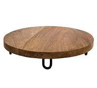 Plateau de service rond en bois de manguier naturel - 29 cm - Plateau de service en bois de manguier massif - Pour saucisses, fromage, tapas, service alimentaire