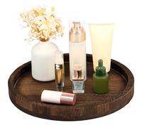 Plateau de service rond en bois vintage de 30 cm, assiette à dessert ronde de style rustique ottoman, support de bougie décoratif pour centre de table, décoration de salle de bain (café foncé)