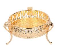 Plateau de Service Rond en métal,Plateau Rond doré, décoratif Rond doré, Plateau de Fruits Assiette décorative de Service Presentoir a Gateau pour la Maison, hôtel, Restaurants, Bar, 16,8cm