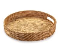 Plateau de Service Rond en Rotin Tressé 36 cm - avec Poignées Évidées - Pour Pain Fruits Apéritif