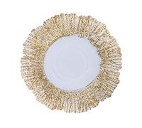 Plateau de service rond en verre doré 32 cm