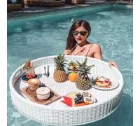 Plateau de service rond flottant de 60 cm pour boissons et brunch, idéal pour les bars, les spas, les fêtes de bain, parfait pour les adultes et les réunions en plein air