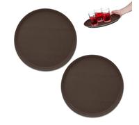 Plateau de Service Rond, Lot de 2, diamètre de 35 cm, Support à Bord relevé, Surface antidérapante, Restaurant, Marron