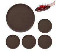 Plateau de service rond, lot de 5, diamètre de 35 cm, support à bord relevé, surface antidérapante, restaurant, marron