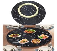 Plateau de service rotatif en bois de 60 cm, plateau tournant à 360° pour table de salle à manger, plateau rond noir à roulement silencieux - Parfait pour recevoir et servir