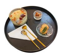 Plateau de Service Round, Ø 30 cm Plateau en Bois Anti-dérapant Assiettes, Petit Déjeuner Plateaux à Thé pour Serveur d'hôtel Servant des Plats, Assiette Décoration Dessert