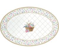 Plateau de service SPRING BLOOM ovale fleurs et corbeille 35x23,5cm blanc coloré Easy Life