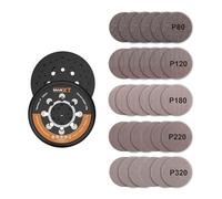 Plateau de support MAXXT 125 mm pour ponceuse DA avec système scratch, compatible avec la ponceuse excentrique sans balais MAXXT R7303, 30 feuilles abrasives (5 grains P80/P120/P180/P220/P320)
